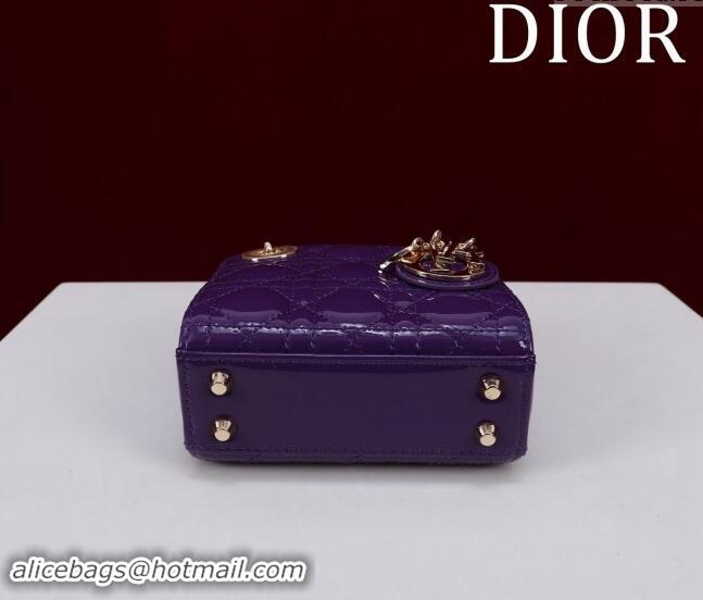 New Fashion Dior Micro Lady Dior Bag in Patent Leather M0856 Dark Purple 2024