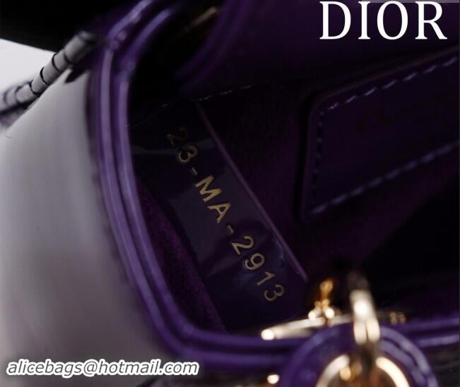 New Fashion Dior Micro Lady Dior Bag in Patent Leather M0856 Dark Purple 2024