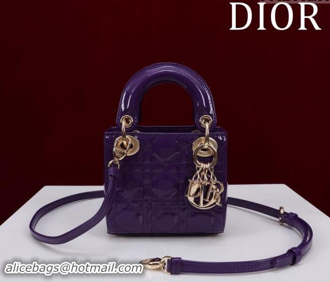 New Fashion Dior Micro Lady Dior Bag in Patent Leather M0856 Dark Purple 2024