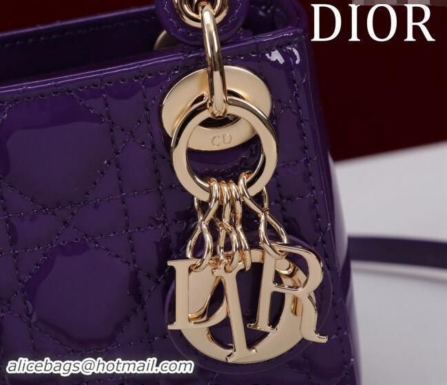 New Fashion Dior Micro Lady Dior Bag in Patent Leather M0856 Dark Purple 2024