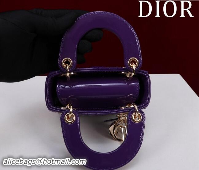 New Fashion Dior Micro Lady Dior Bag in Patent Leather M0856 Dark Purple 2024