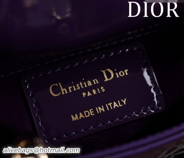 New Fashion Dior Micro Lady Dior Bag in Patent Leather M0856 Dark Purple 2024