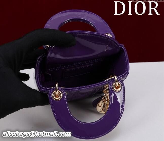 New Fashion Dior Micro Lady Dior Bag in Patent Leather M0856 Dark Purple 2024