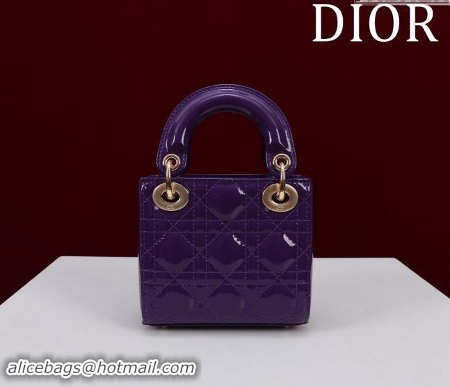 New Fashion Dior Micro Lady Dior Bag in Patent Leather M0856 Dark Purple 2024