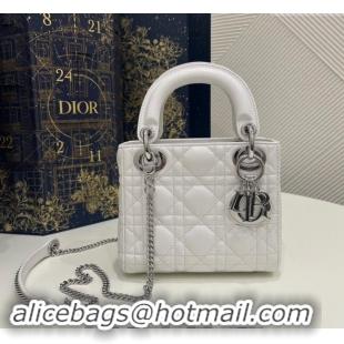 Top Grade Dior Classic Mini Lady Dior Bag in Cannage Lambskin Princess CD3051 White/Silver 2024