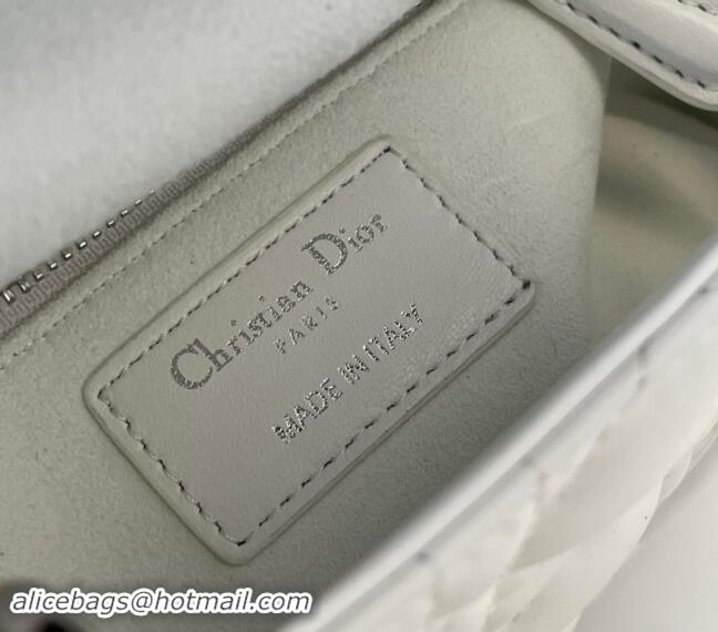 Top Grade Dior Classic Mini Lady Dior Bag in Cannage Lambskin Princess CD3051 White/Silver 2024