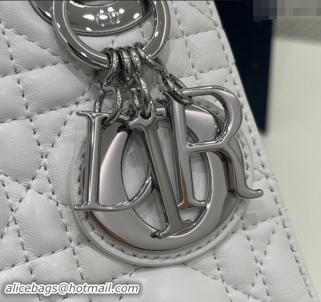 Top Grade Dior Classic Mini Lady Dior Bag in Cannage Lambskin Princess CD3051 White/Silver 2024