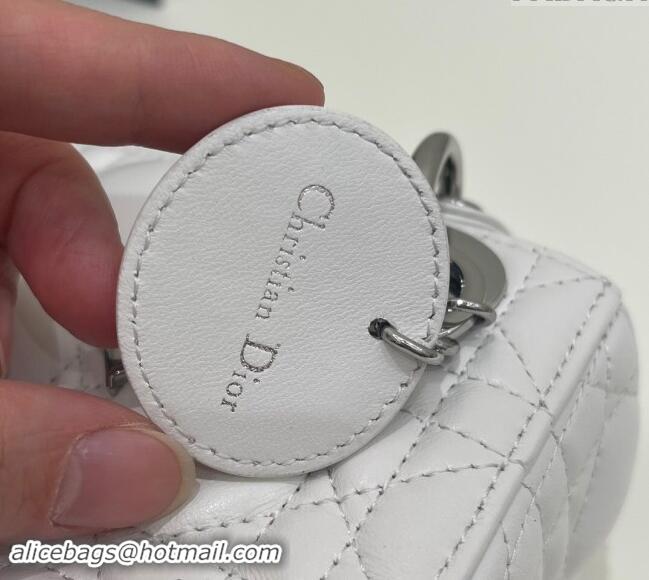 Top Grade Dior Classic Mini Lady Dior Bag in Cannage Lambskin Princess CD3051 White/Silver 2024