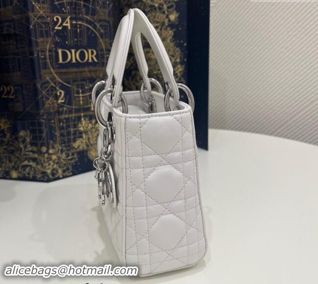 Top Grade Dior Classic Mini Lady Dior Bag in Cannage Lambskin Princess CD3051 White/Silver 2024