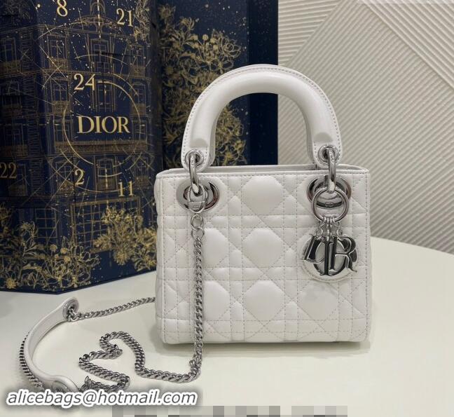 Top Grade Dior Classic Mini Lady Dior Bag in Cannage Lambskin Princess CD3051 White/Silver 2024