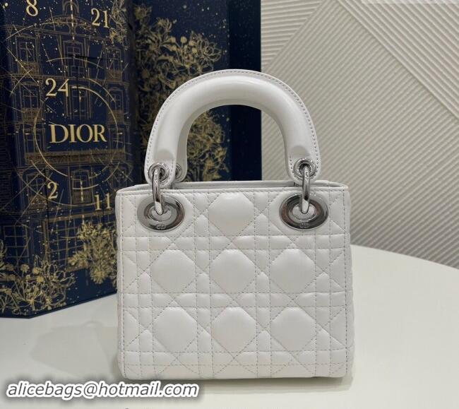 Top Grade Dior Classic Mini Lady Dior Bag in Cannage Lambskin Princess CD3051 White/Silver 2024