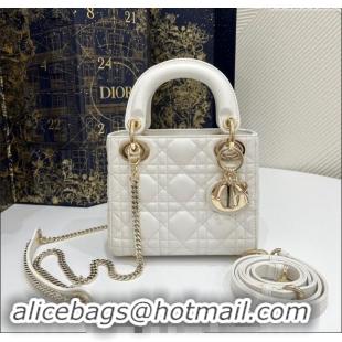 Popular Style Dior Classic Mini Lady Dior Bag in Cannage Lambskin Princess CD3051 White/Gold 2024