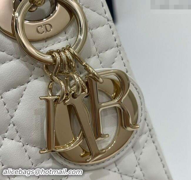 Popular Style Dior Classic Mini Lady Dior Bag in Cannage Lambskin Princess CD3051 White/Gold 2024