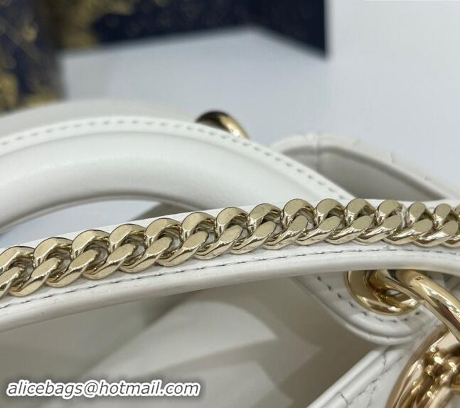 Popular Style Dior Classic Mini Lady Dior Bag in Cannage Lambskin Princess CD3051 White/Gold 2024