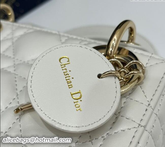 Popular Style Dior Classic Mini Lady Dior Bag in Cannage Lambskin Princess CD3051 White/Gold 2024