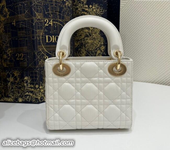 Popular Style Dior Classic Mini Lady Dior Bag in Cannage Lambskin Princess CD3051 White/Gold 2024