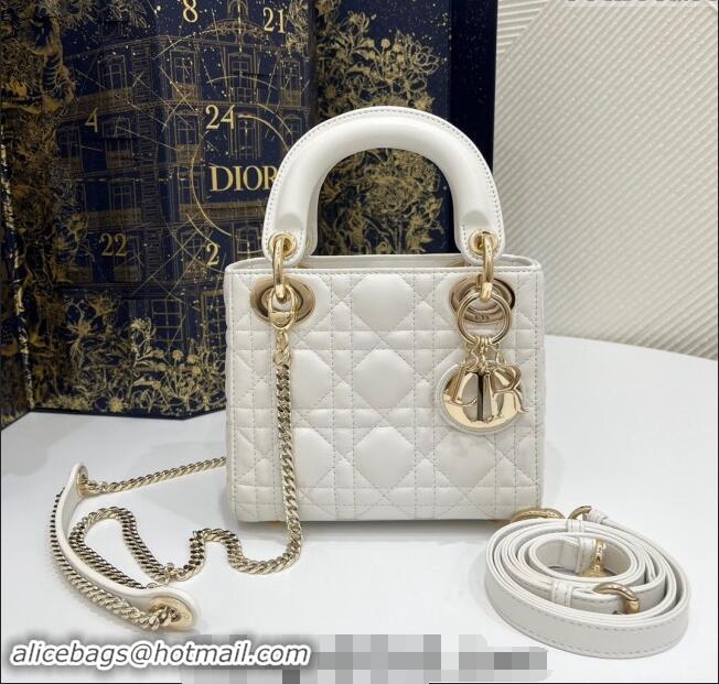 Popular Style Dior Classic Mini Lady Dior Bag in Cannage Lambskin Princess CD3051 White/Gold 2024