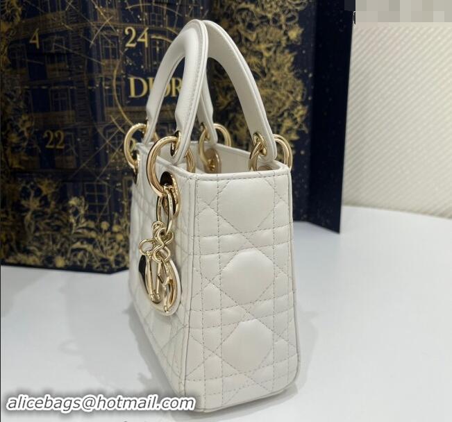 Popular Style Dior Classic Mini Lady Dior Bag in Cannage Lambskin Princess CD3051 White/Gold 2024