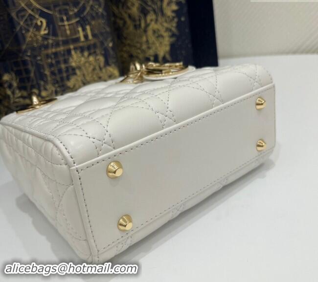 Popular Style Dior Classic Mini Lady Dior Bag in Cannage Lambskin Princess CD3051 White/Gold 2024