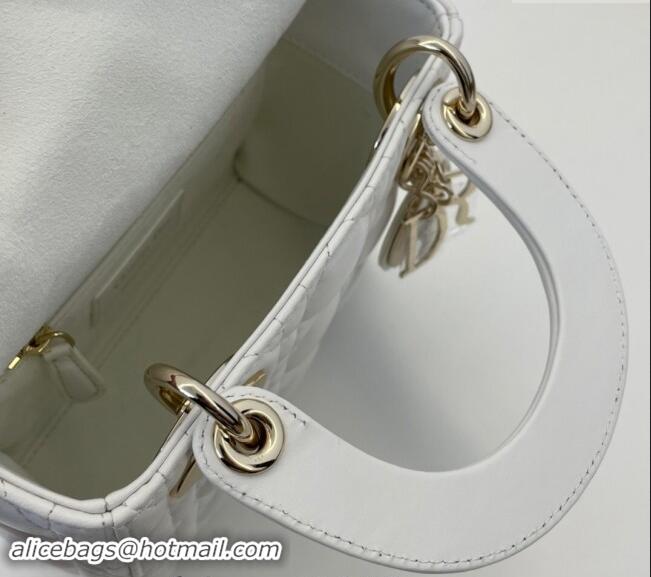 Popular Style Dior Classic Mini Lady Dior Bag in Cannage Lambskin Princess CD3051 White/Gold 2024