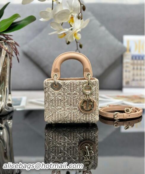 Best Price Dior Micro Lady Dior Bag in Bead Embroidery D0923 Beige 2024