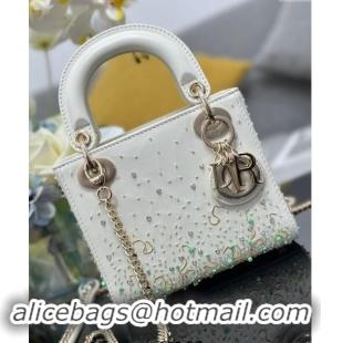 Promotional Dior Mini Lady Dior Bag in Calfskin with Bead Embroidery D0923 White/Mint Green 2024