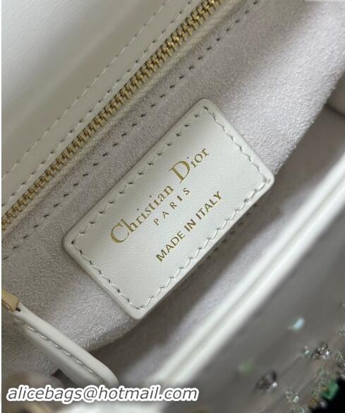 Promotional Dior Mini Lady Dior Bag in Calfskin with Bead Embroidery D0923 White/Mint Green 2024