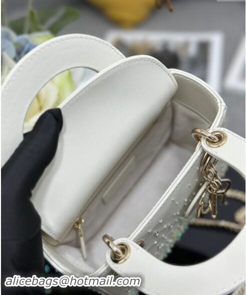 Promotional Dior Mini Lady Dior Bag in Calfskin with Bead Embroidery D0923 White/Mint Green 2024