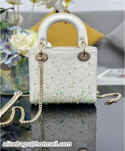 Promotional Dior Mini Lady Dior Bag in Calfskin with Bead Embroidery D0923 White/Mint Green 2024