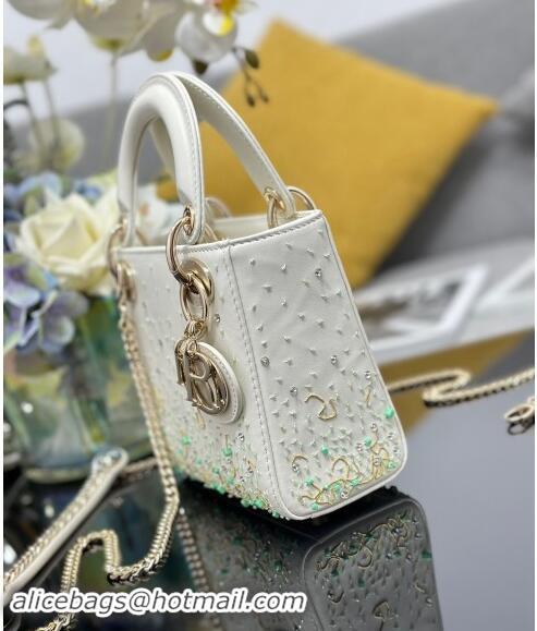 Promotional Dior Mini Lady Dior Bag in Calfskin with Bead Embroidery D0923 White/Mint Green 2024