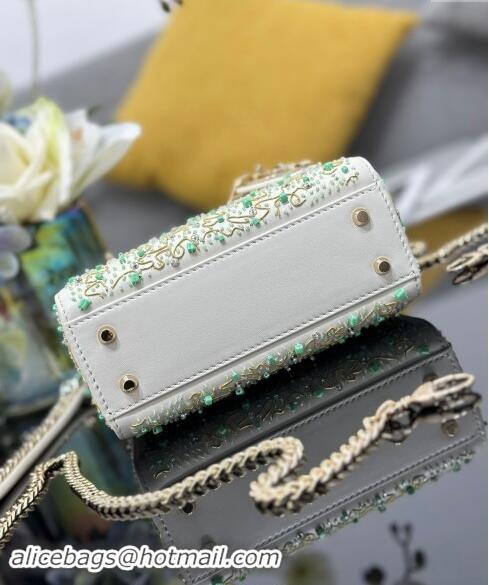 Promotional Dior Mini Lady Dior Bag in Calfskin with Bead Embroidery D0923 White/Mint Green 2024