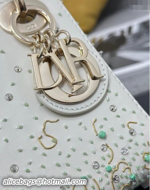 Promotional Dior Mini Lady Dior Bag in Calfskin with Bead Embroidery D0923 White/Mint Green 2024