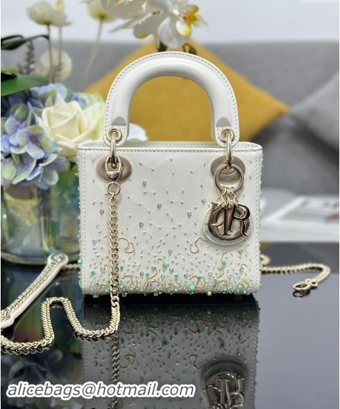 Promotional Dior Mini Lady Dior Bag in Calfskin with Bead Embroidery D0923 White/Mint Green 2024