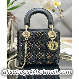 Well Crafted Dior Mini Lady Dior Bag in Calfskin with Bead Embroidery D0923 Black/Multi 2024