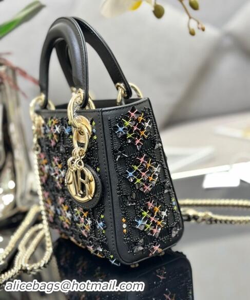 Well Crafted Dior Mini Lady Dior Bag in Calfskin with Bead Embroidery D0923 Black/Multi 2024