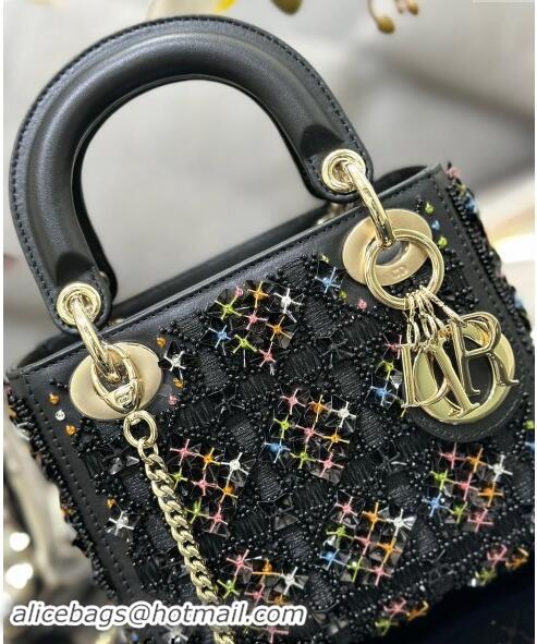 Well Crafted Dior Mini Lady Dior Bag in Calfskin with Bead Embroidery D0923 Black/Multi 2024