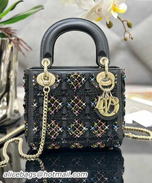 Well Crafted Dior Mini Lady Dior Bag in Calfskin with Bead Embroidery D0923 Black/Multi 2024