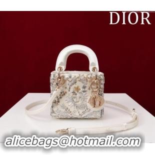 Best Quality Dior Micro Lady Dior Bag in Toile de Jouy Soleil Embroidery M0856801 White 2024