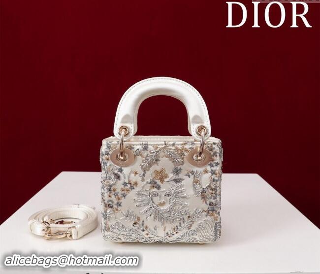 Best Quality Dior Micro Lady Dior Bag in Toile de Jouy Soleil Embroidery M0856801 White 2024