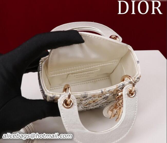 Best Quality Dior Micro Lady Dior Bag in Toile de Jouy Soleil Embroidery M0856801 White 2024