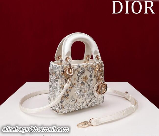 Best Quality Dior Micro Lady Dior Bag in Toile de Jouy Soleil Embroidery M0856801 White 2024