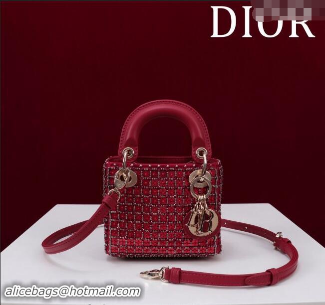 Grade Design Dior Micro Lady Dior Bag in Bead Embroidery M085689 Red 2024