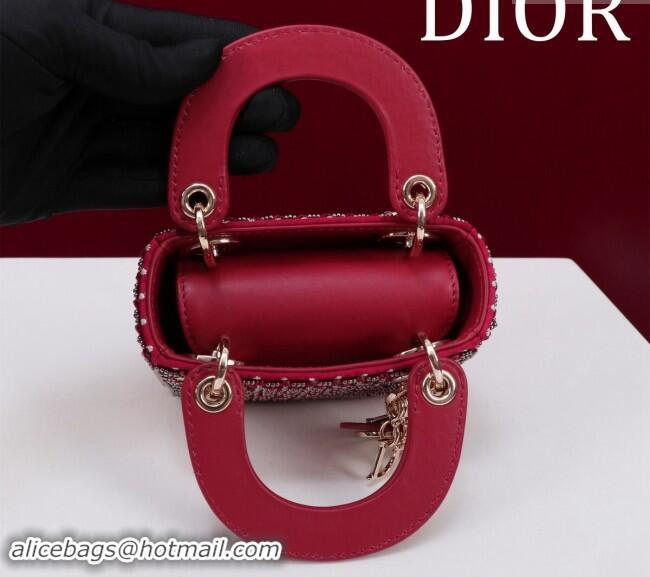 Grade Design Dior Micro Lady Dior Bag in Bead Embroidery M085689 Red 2024