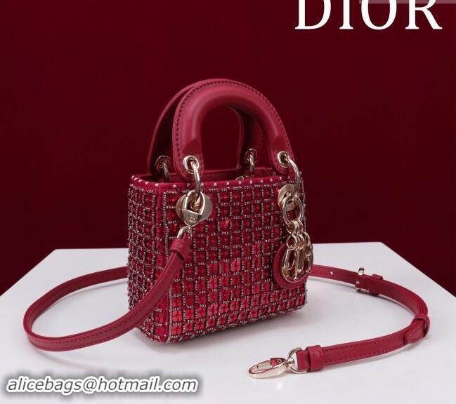 Grade Design Dior Micro Lady Dior Bag in Bead Embroidery M085689 Red 2024