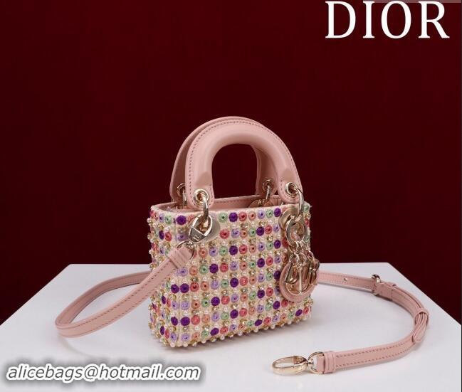 Well Crafted Dior Micro Lady Dior Bag in Bead Embroidery M085689 Pink 2024