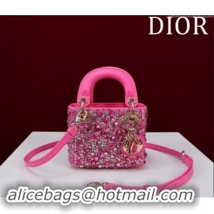 Luxury Cheap Dior Micro Lady Dior Bag in Bead Embroidery M085690 Dark Pink 2024