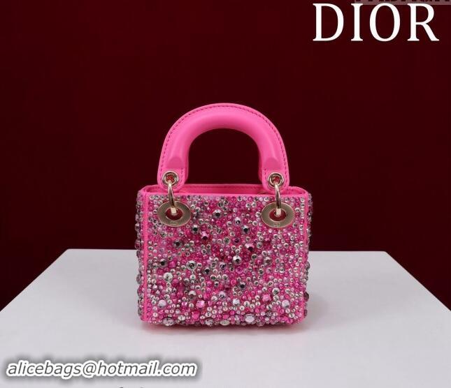 Luxury Cheap Dior Micro Lady Dior Bag in Bead Embroidery M085690 Dark Pink 2024