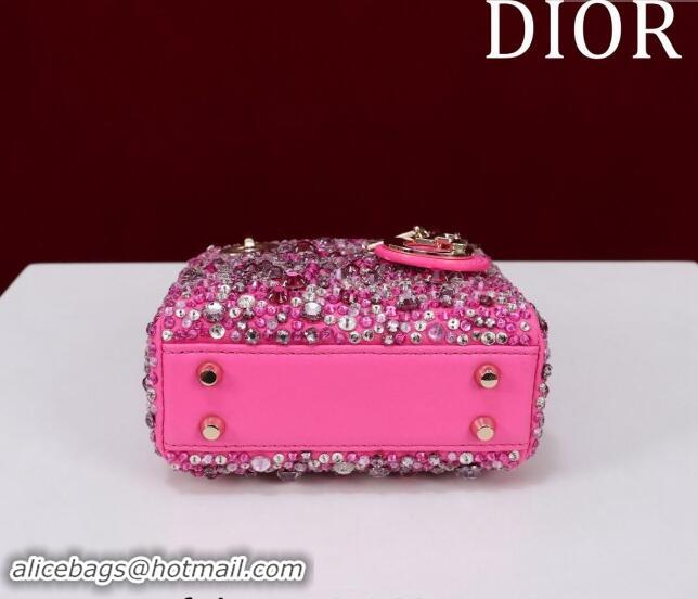 Luxury Cheap Dior Micro Lady Dior Bag in Bead Embroidery M085690 Dark Pink 2024