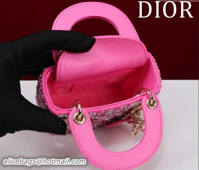 Luxury Cheap Dior Micro Lady Dior Bag in Bead Embroidery M085690 Dark Pink 2024