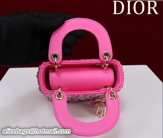 Luxury Cheap Dior Micro Lady Dior Bag in Bead Embroidery M085690 Dark Pink 2024